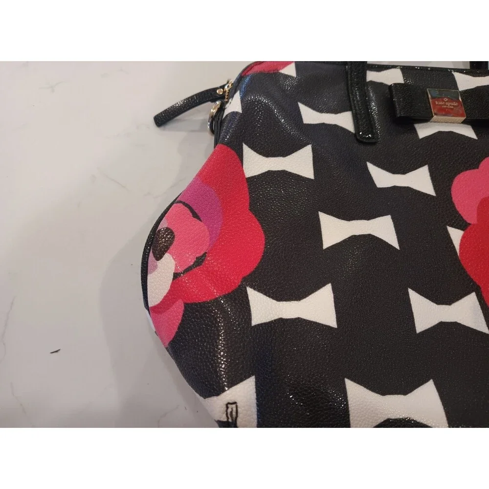Kate Spade Bloom Drive-Pink Black Floral Margot Satchel Tote Bag EUC